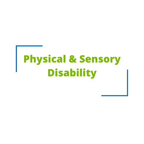 Physical Disability in green letters in a part complete blue box.